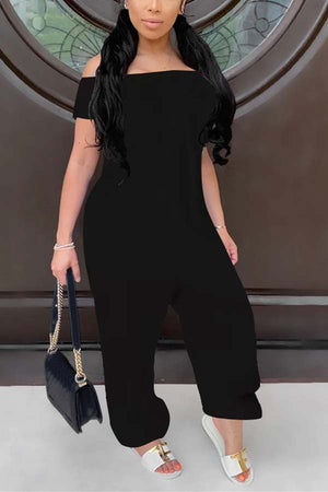 Fashion Solid Color Off The Shoulder Jumpsuit