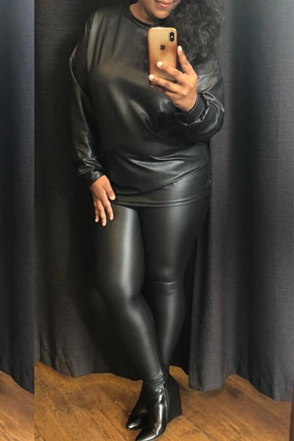 Fashion Solid Color PU Leather Two Piece