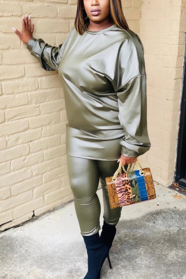 Fashion Solid Color PU Leather Two Piece