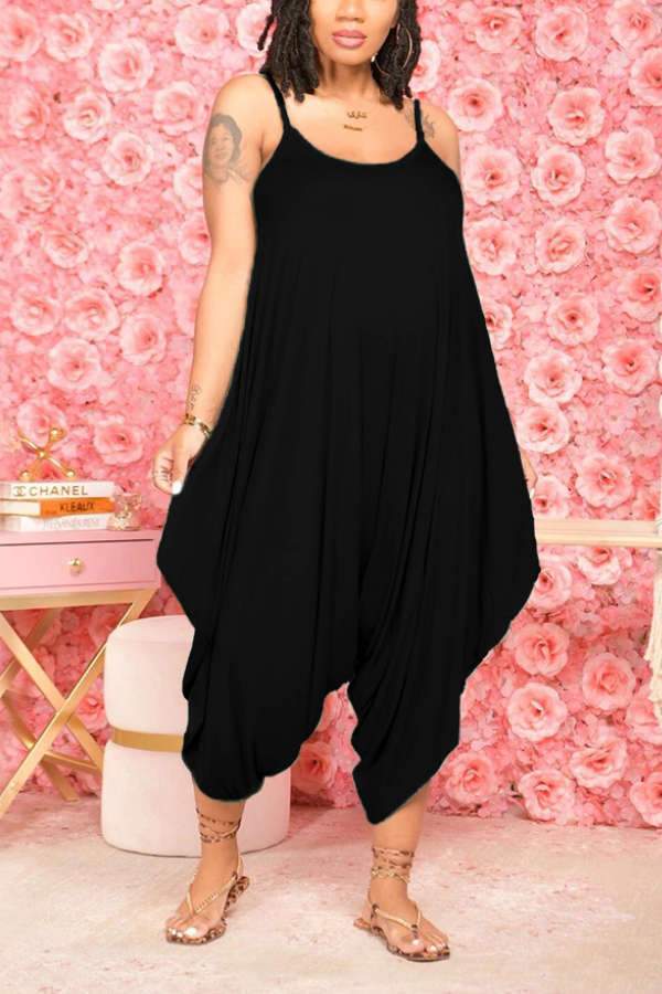 Fashion Solid Wide Leg Sling Jumpsuit