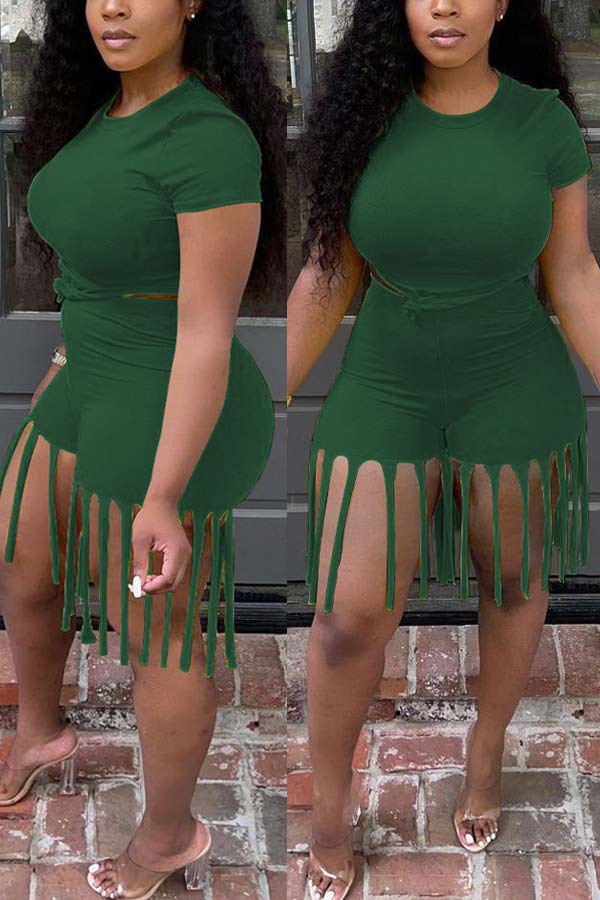 Fashion Sports Tassel Design Shorts Set