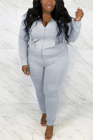 Fashion Sportswear Solid Color Hoodie Plus Size Set