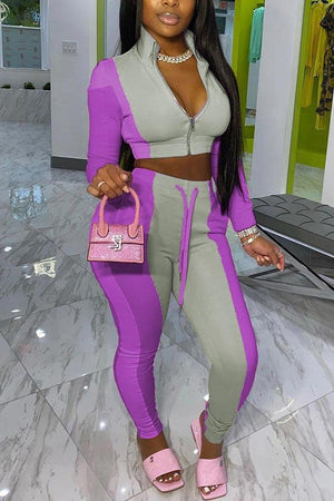 Fashion Stitching Zipper Collar Two Pieces