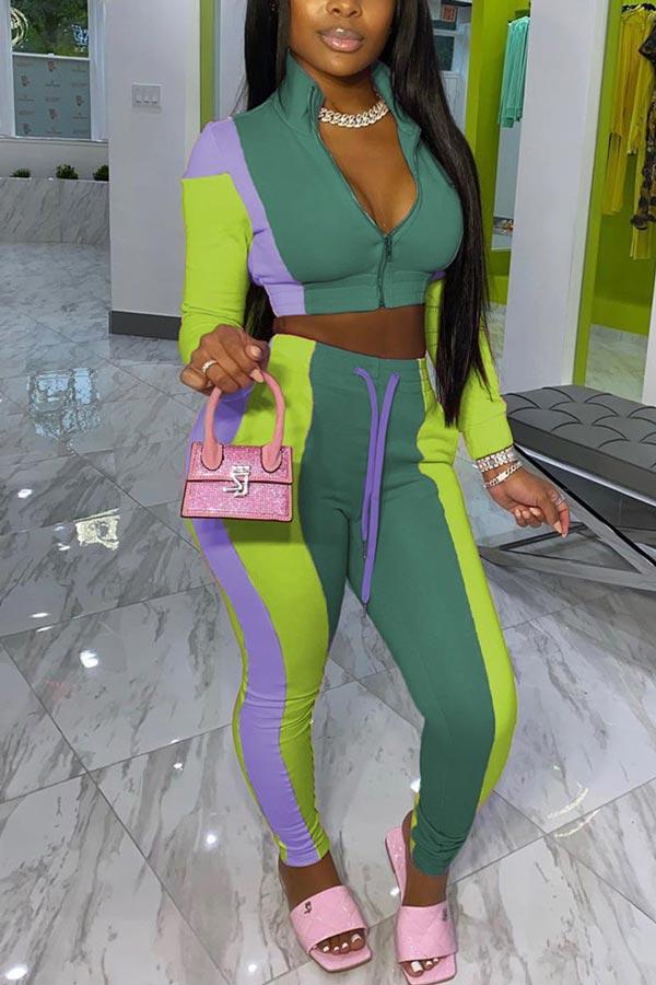 Fashion Stitching Zipper Collar Two Pieces