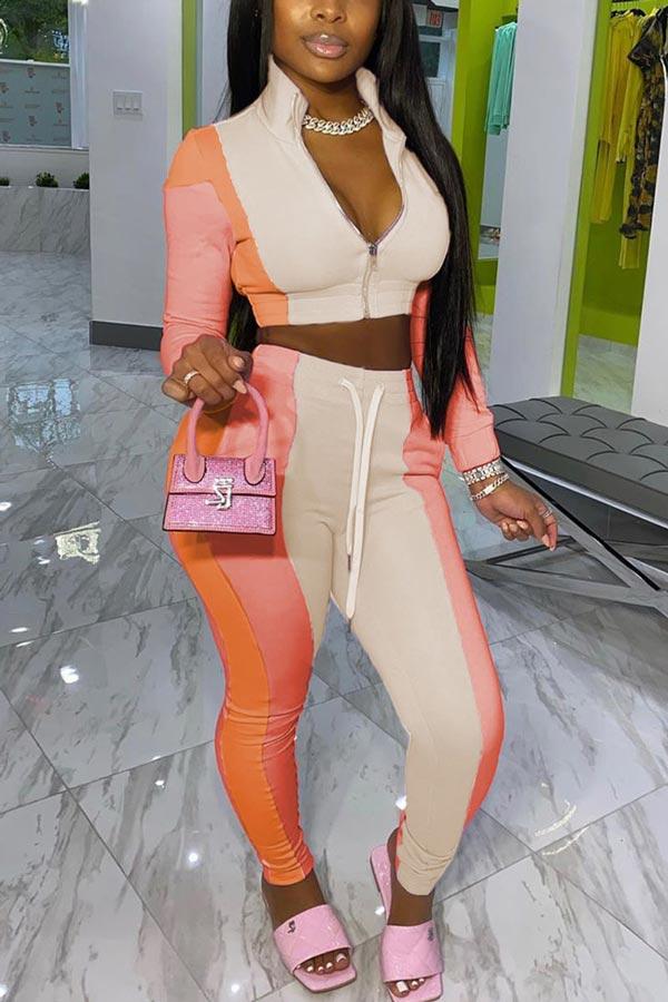Fashion Stitching Zipper Collar Two Pieces