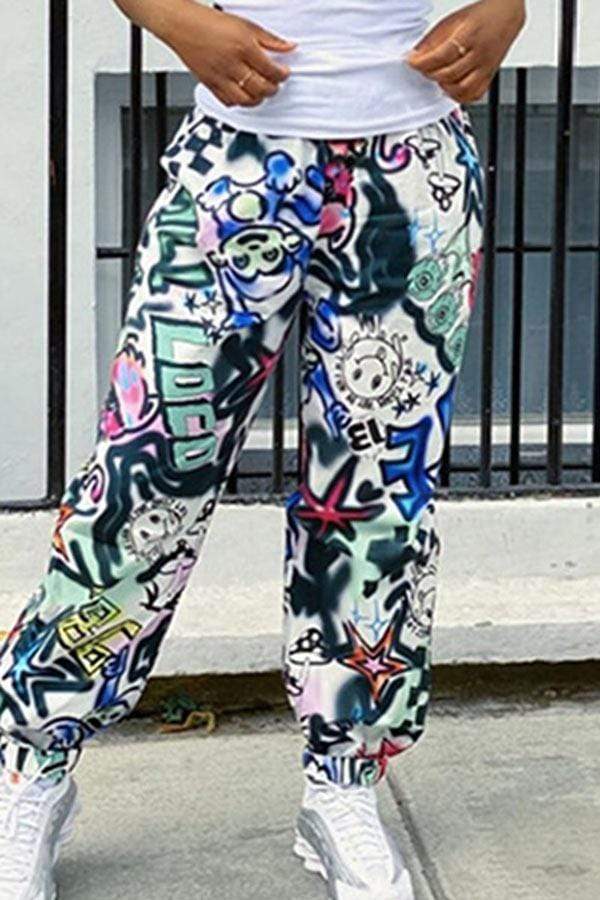 Fashion Street Print Colorful Straight Bottoms