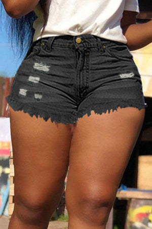 Fashion Tassel Holes Denim Shorts