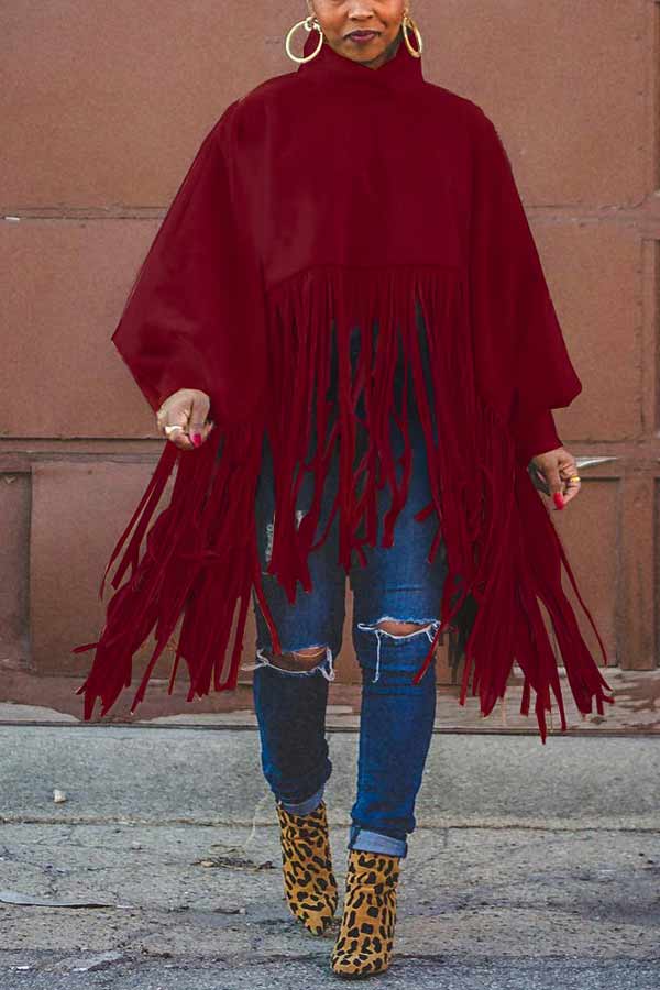 Fashion Tassel Solid Color Blouse