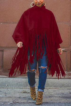 Fashion Tassel Solid Color Blouse
