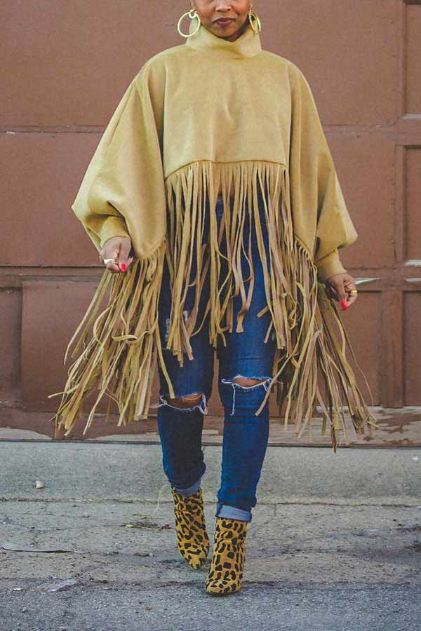 Fashion Tassel Solid Color Blouse