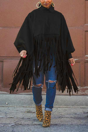 Fashion Tassel Solid Color Blouse