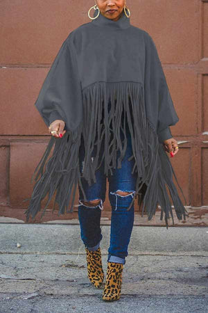 Fashion Tassel Solid Color Blouse