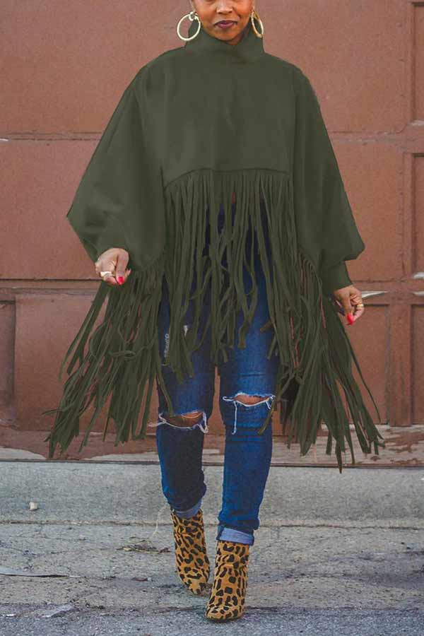 Fashion Tassel Solid Color Blouse