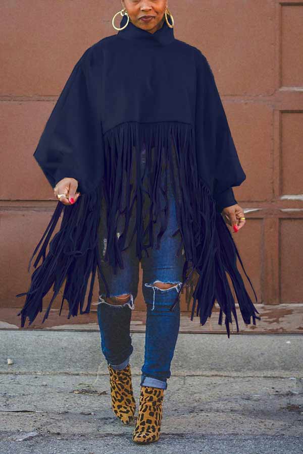 Fashion Tassel Solid Color Blouse