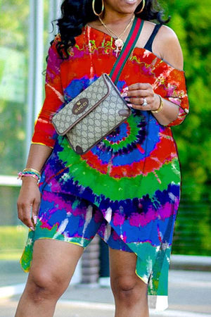 Fashion Tie-dye One Shoulder Plus Size Set