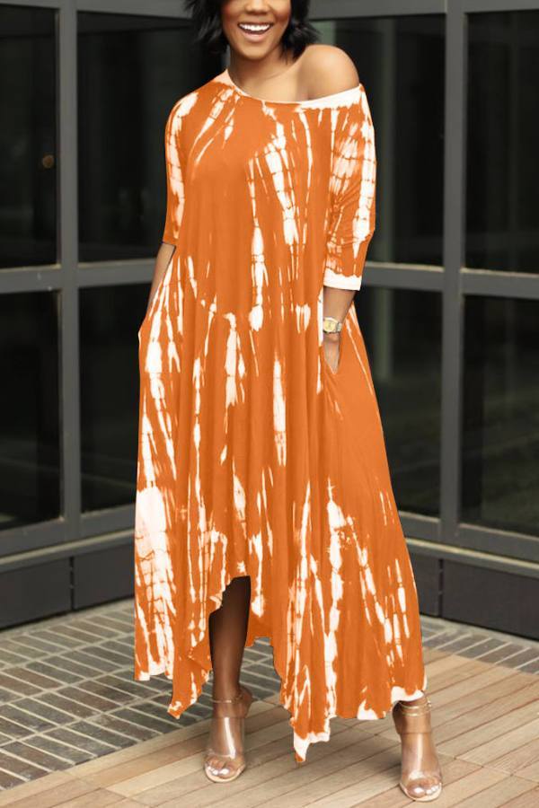 Fashion Tie Dye Slit Long Dress