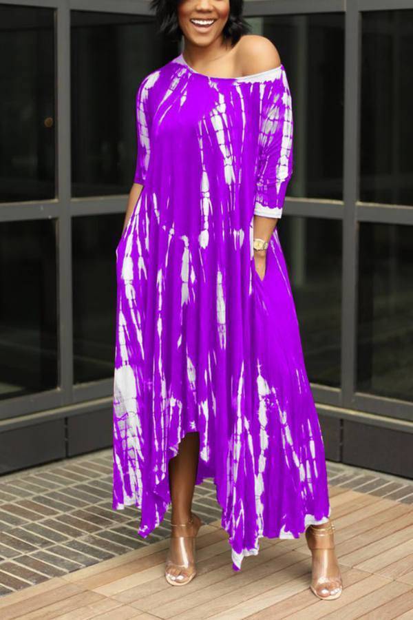 Fashion Tie Dye Slit Long Dress