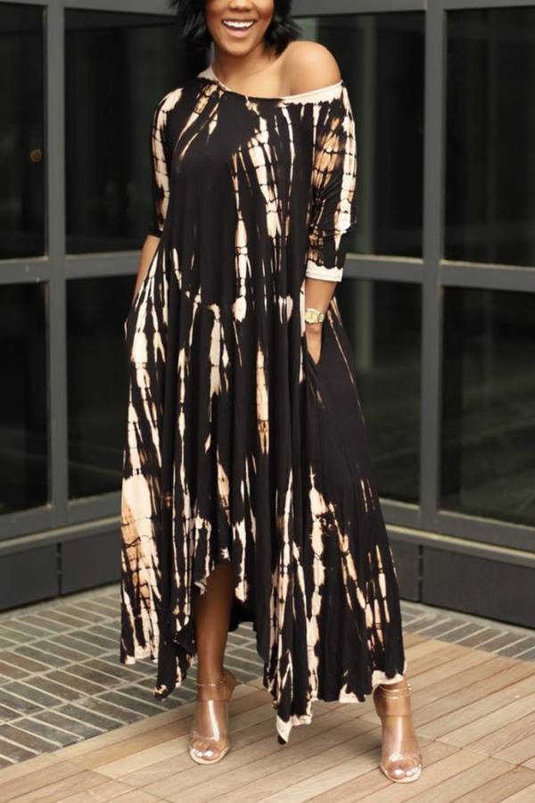 Fashion Tie Dye Slit Long Dress