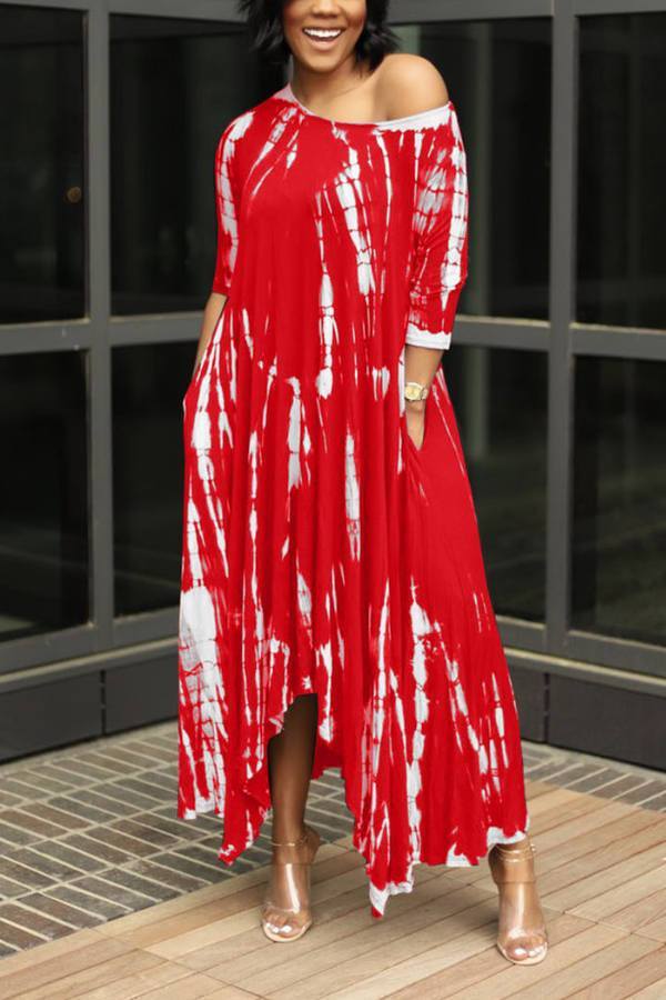 Fashion Tie Dye Slit Long Dress