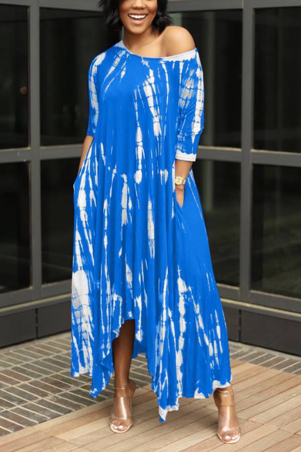 Fashion Tie Dye Slit Long Dress