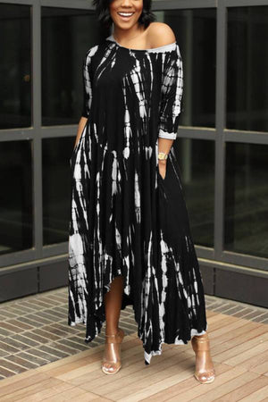 Fashion Tie Dye Slit Long Dress