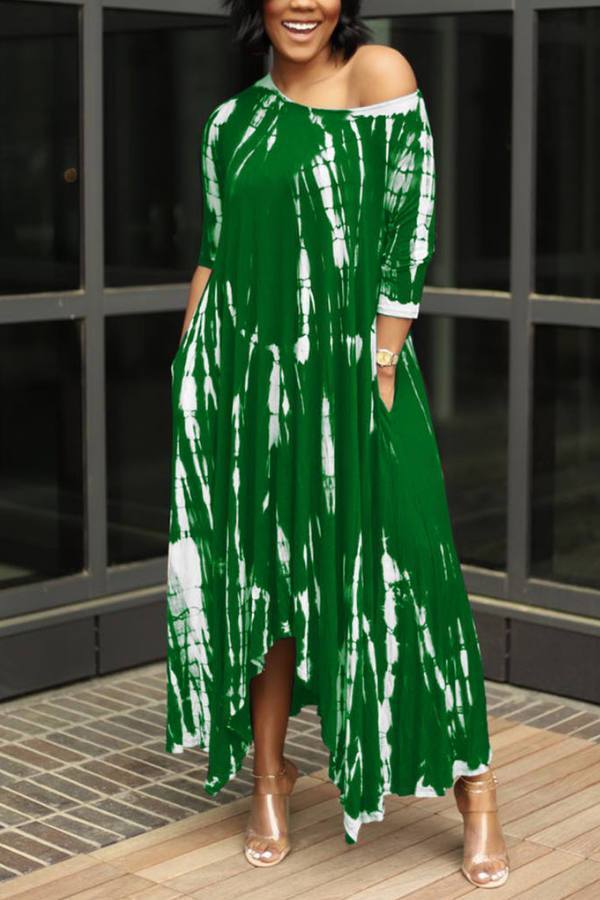 Fashion Tie Dye Slit Long Dress