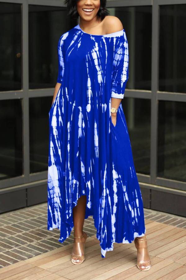 Fashion Tie Dye Slit Long Dress