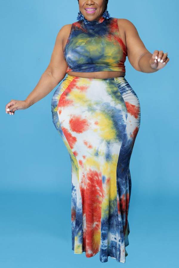 Fashion Tie Dye Vest Bodycon Skirt Set