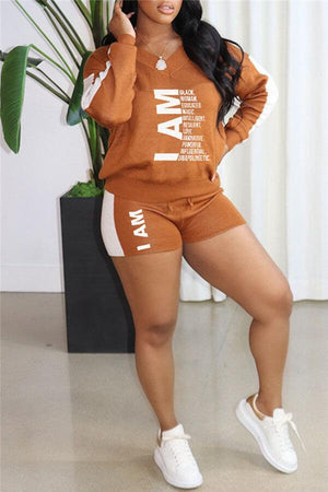 Fashion V Neck Letter Print Shorts Set