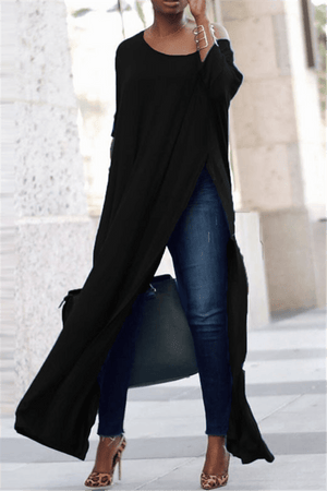 Fashion Wide Neckline Split Long Tops