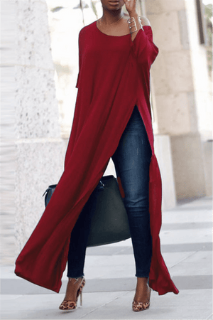 Fashion Wide Neckline Split Long Tops