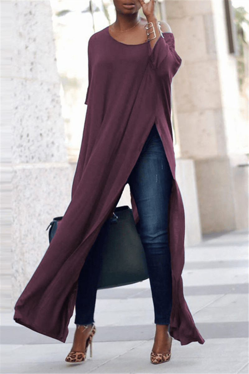 Fashion Wide Neckline Split Long Tops