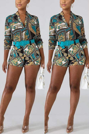 Fashion Casual Print  Shirt Set (With Belt) - VogueRegion