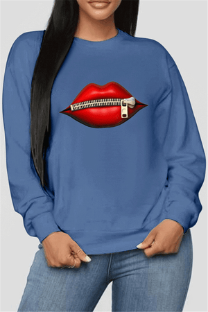 Fashion Casual Lips Printed Plus Size Tops