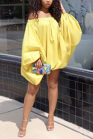 Lovely Solid Color Puff Sleeve Mini Dress