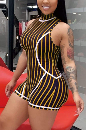 Sexy Backless Striped Printing Romper