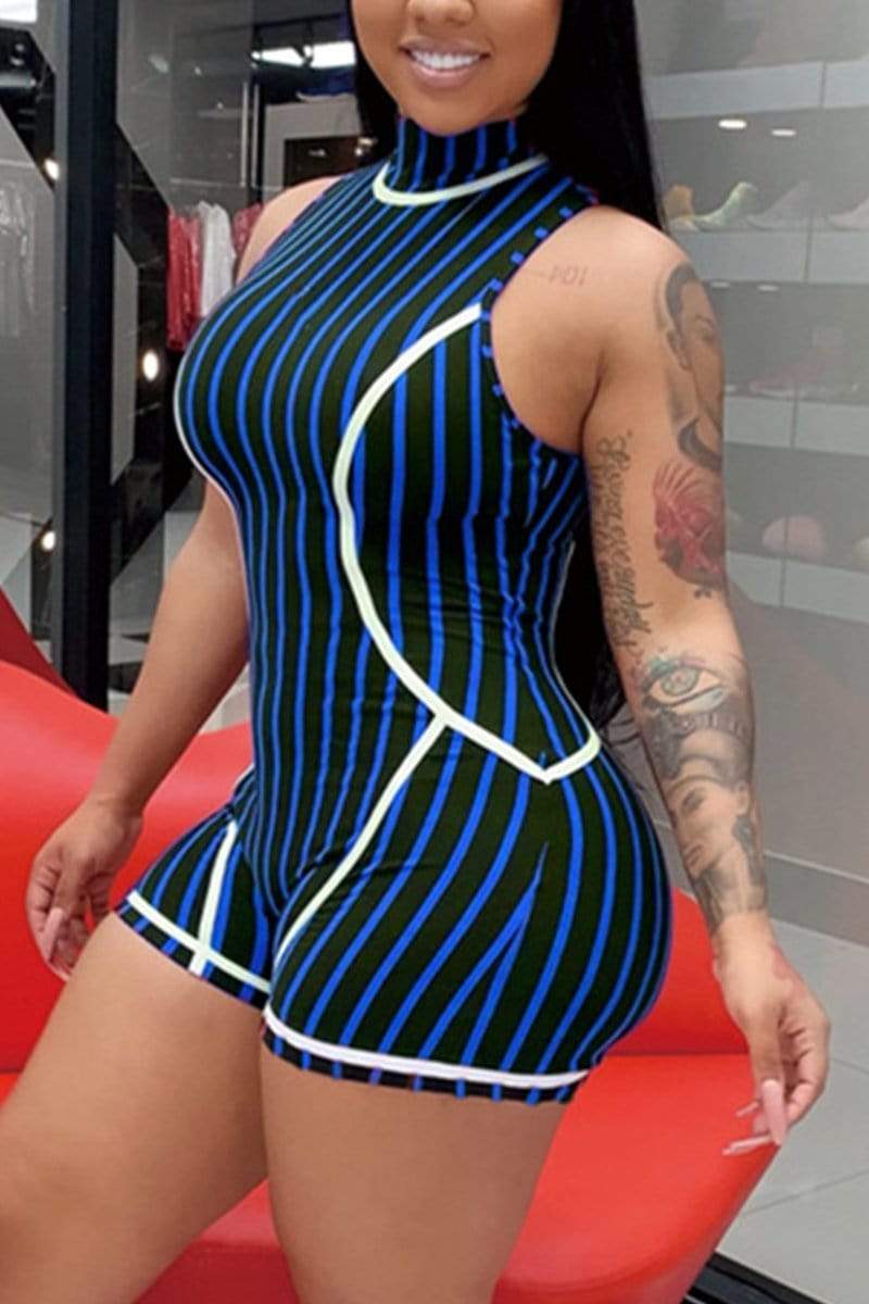 Sexy Backless Striped Printing Romper