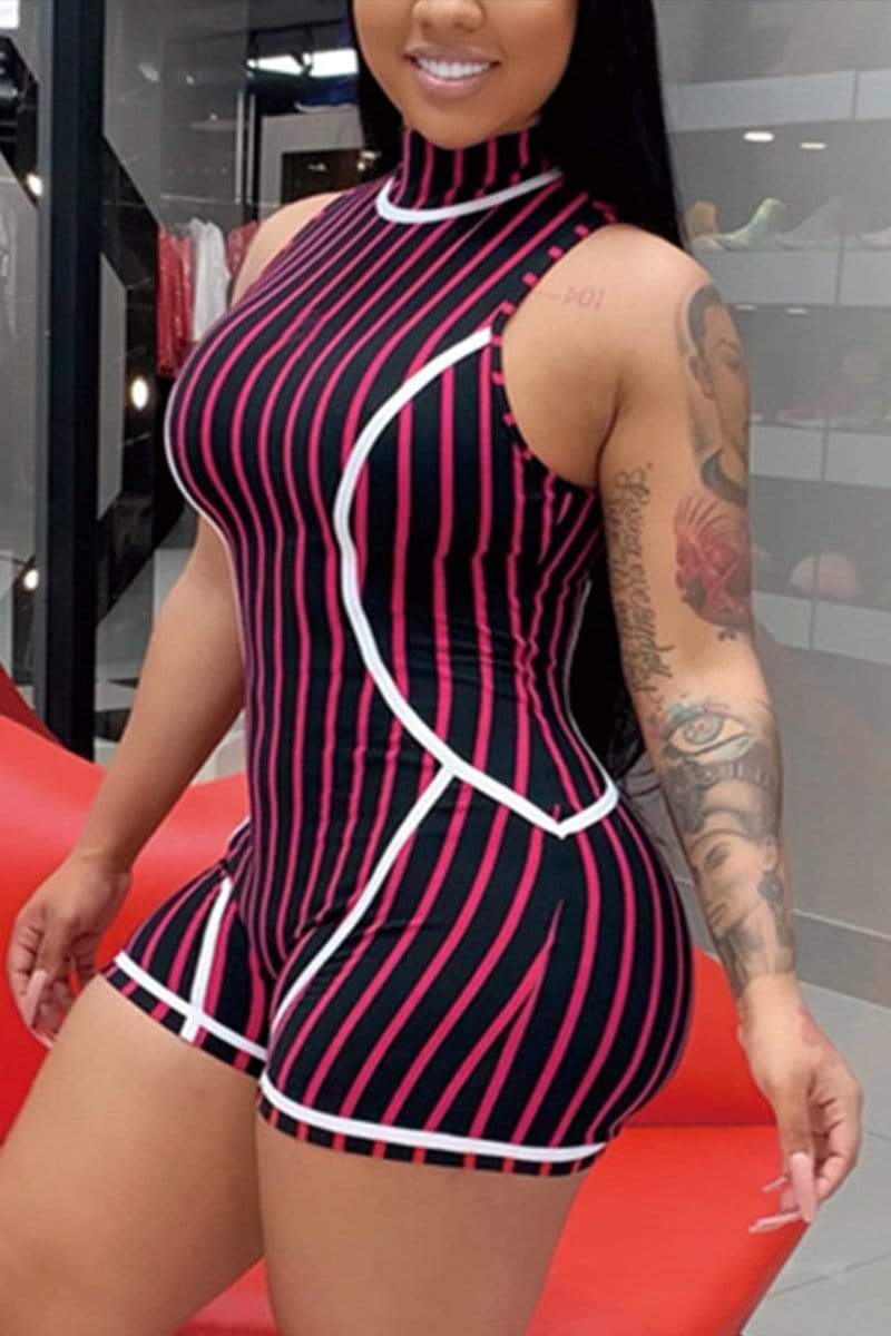 Sexy Backless Striped Printing Romper