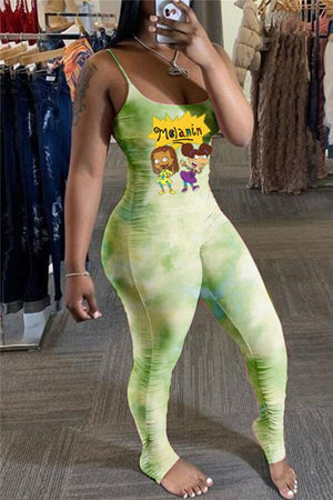 Sexy Cartoon Print Tie Dye Fold Jumpsuits