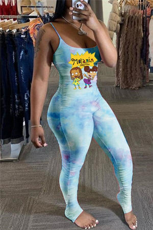 Sexy Cartoon Print Tie Dye Fold Jumpsuits