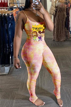 Sexy Cartoon Print Tie Dye Fold Jumpsuits