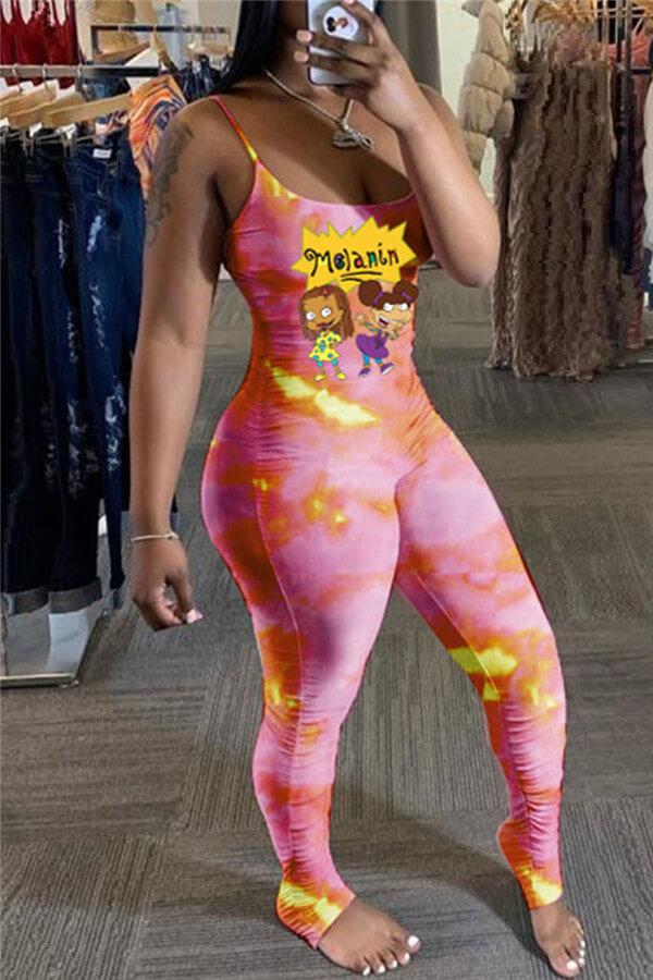 Sexy Cartoon Print Tie Dye Fold Jumpsuits