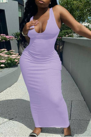 Sexy Deep V Slim Solid Color Long Dress