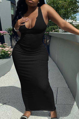 Sexy Deep V Slim Solid Color Long Dress