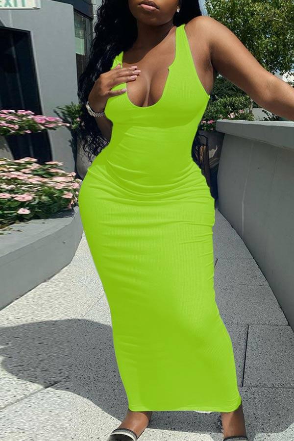 Sexy Deep V Slim Solid Color Long Dress