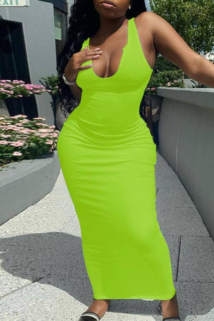 Sexy Deep V Slim Solid Color Long Dress