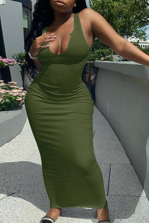 Sexy Deep V Slim Solid Color Long Dress