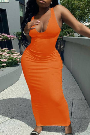 Sexy Deep V Slim Solid Color Long Dress