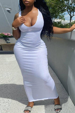 Sexy Deep V Slim Solid Color Long Dress