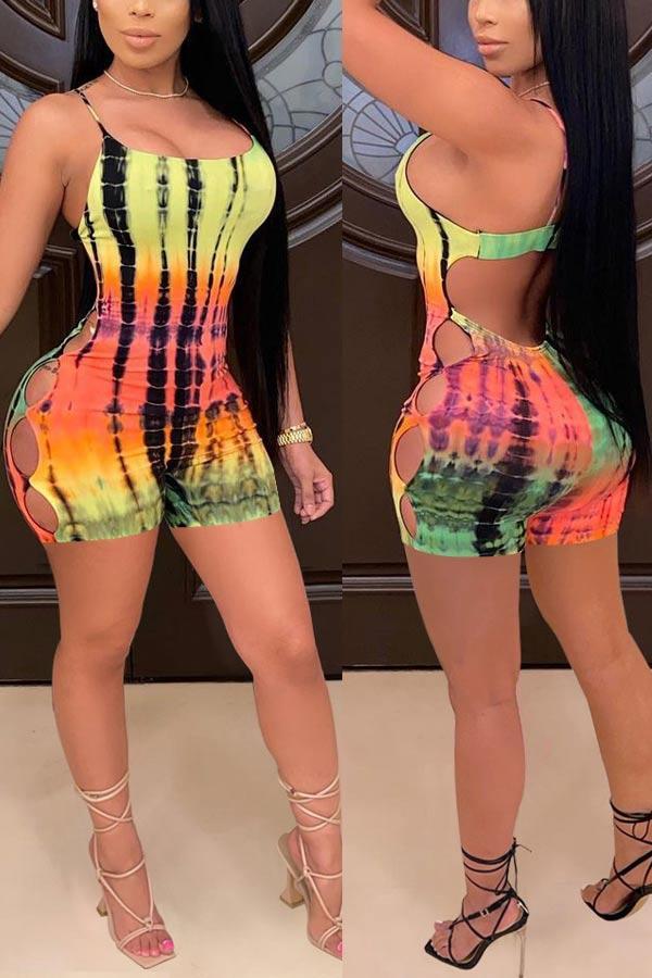 Sexy Digital Printed Backless Romper